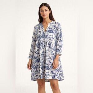 Joie Tropical 💯 Linen dress with Blue Botanical toile Print XS